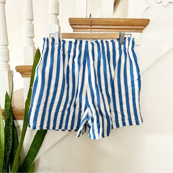 NEW J. Crew Factory Pull-On Paperbag Short Blue White Stripe Cotton Linen Sz S - Picture 6 of 9
